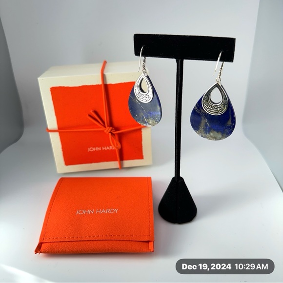 John Hardy Lapis Teardrop Earrings NWOT - Picture 2 of 8